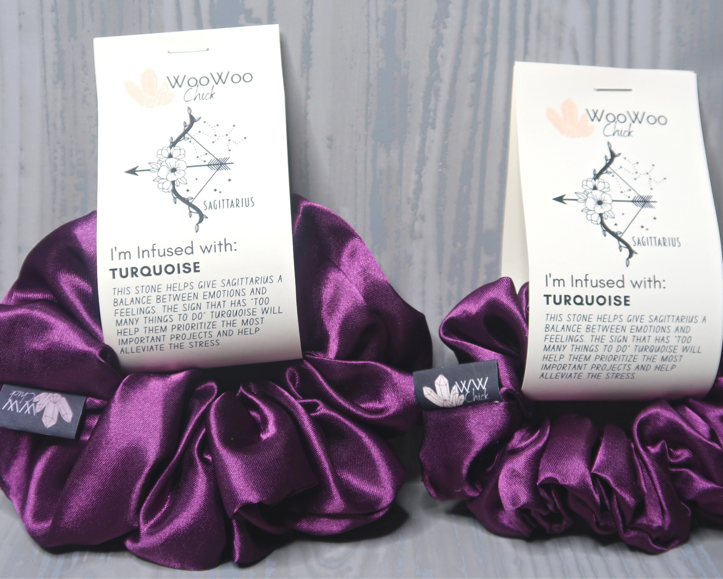 Satin Crystal Infused Hair Scrunchie - Sagittarius + Turquoise