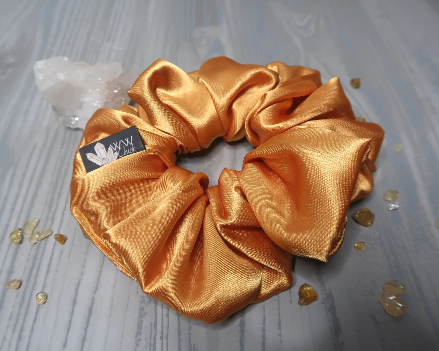 Satin Crystal Infused Hair Scrunchie - Gemini + Citrine