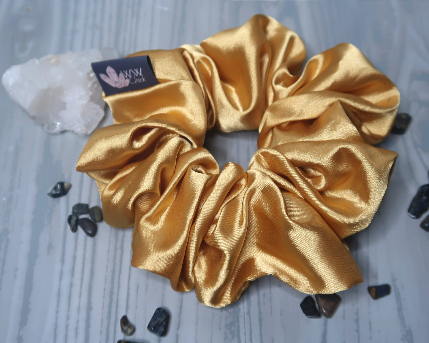 Satin Crystal Infused Hair Scrunchie - Leo + Tigers Eye