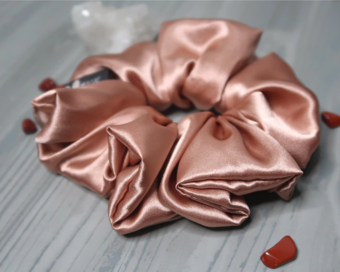Satin Crystal Infused Hair Scrunchie - Virgo + Red Jasper