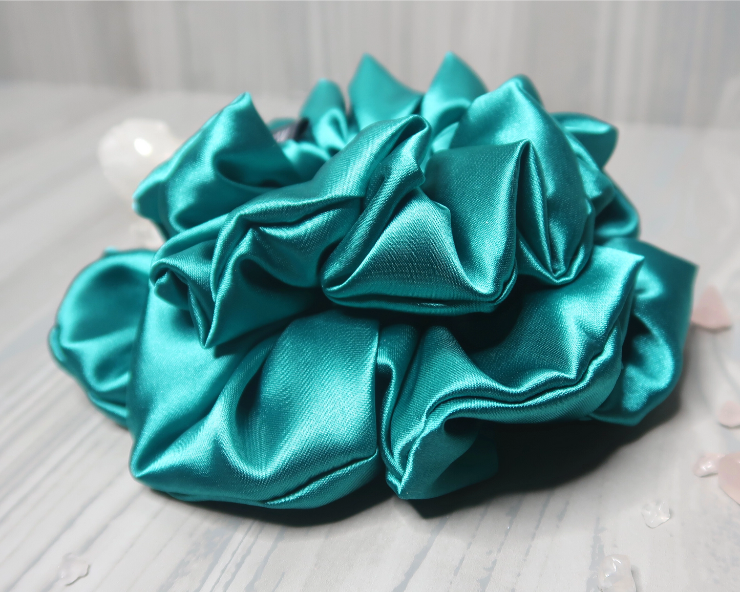 Satin Crystal Infused Hair Scrunchie - Taurus + Rose Quartz