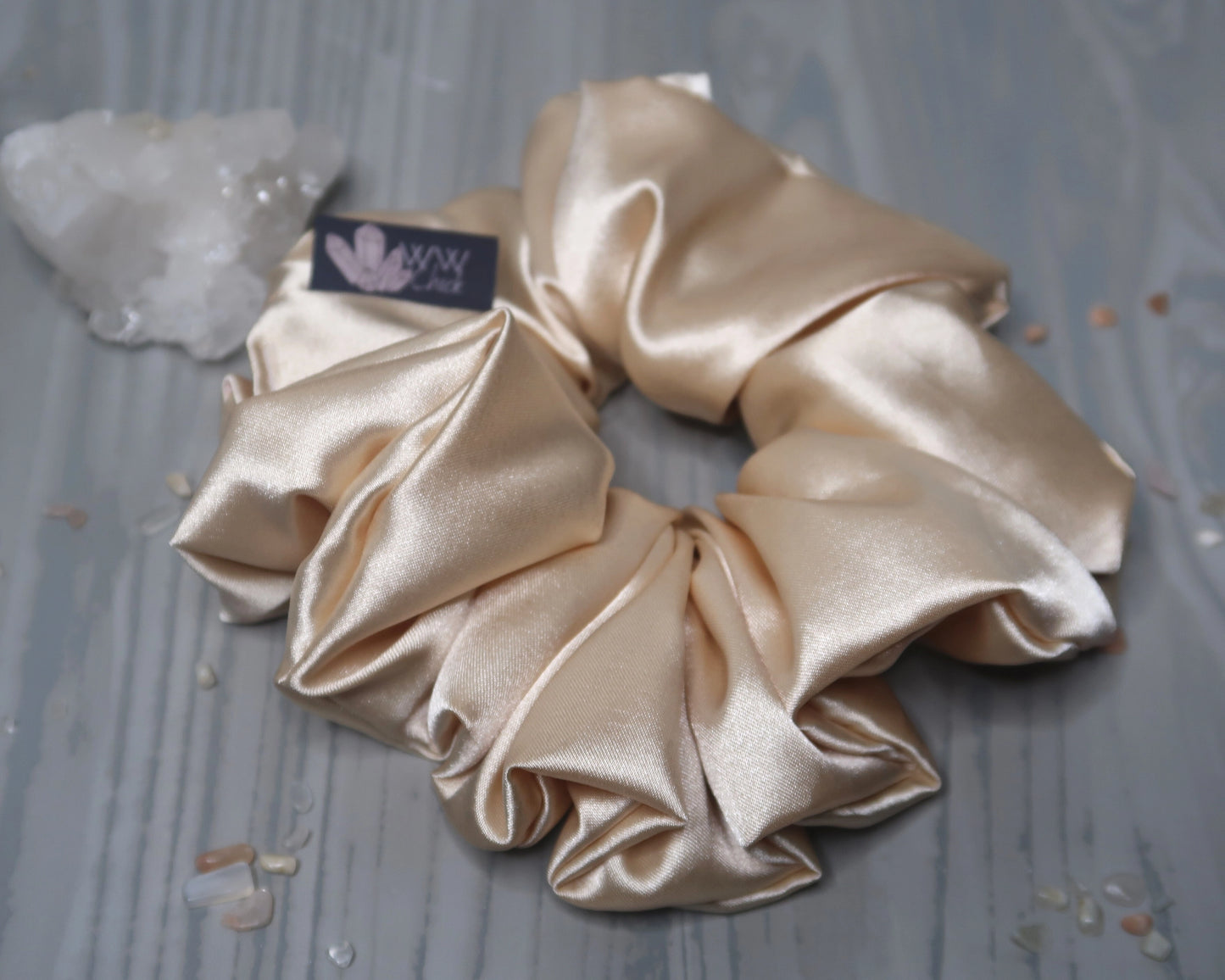 Satin Crystal Infused Hair Scrunchie - Cancer + Moonstone