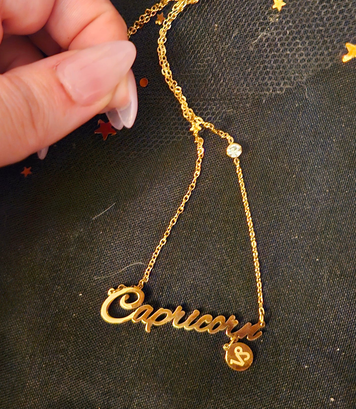 Script Necklace with Charm and Diamond - Capricorn