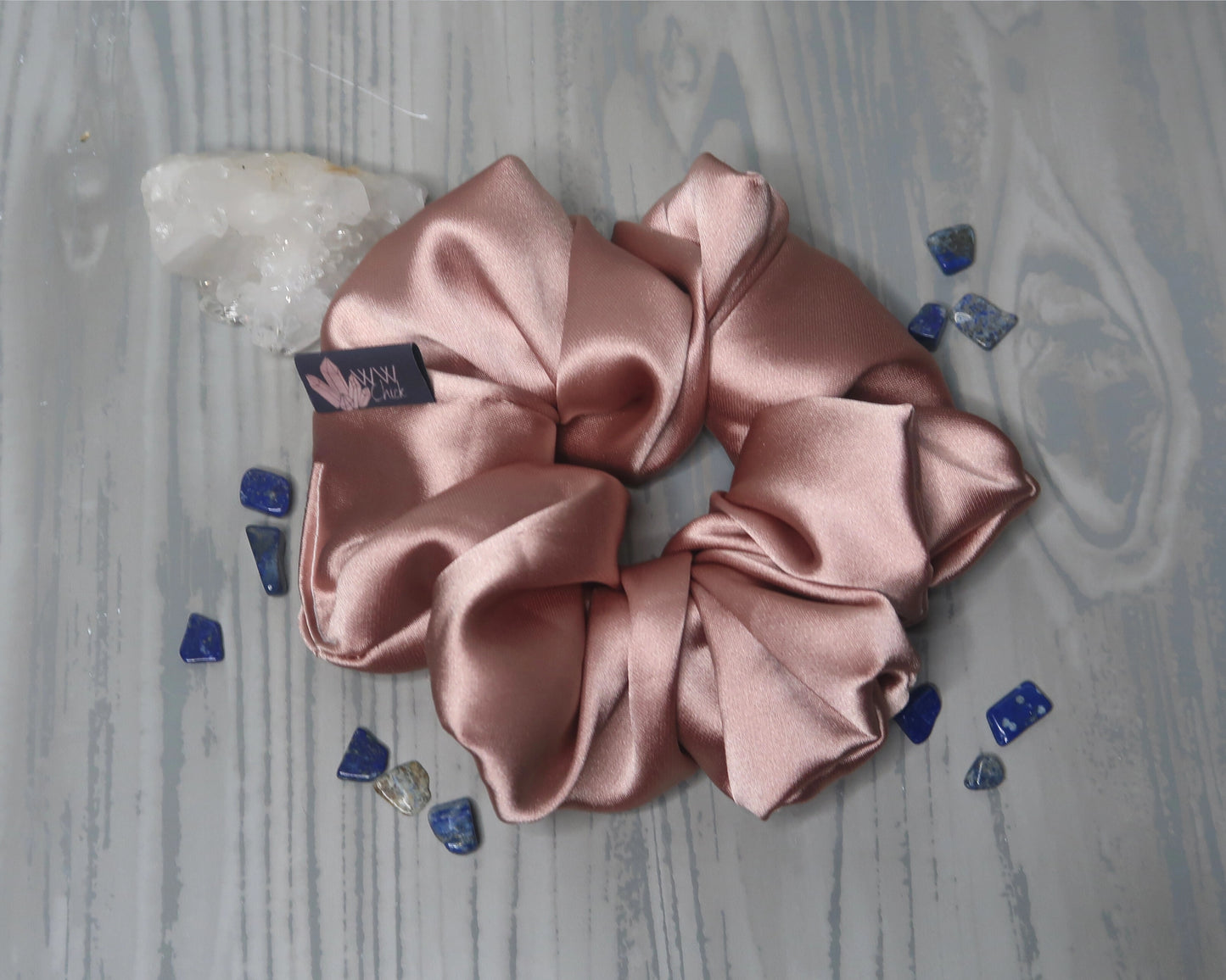 Satin Crystal Infused Hair Scrunchie - Libra + Lapis Lazuli