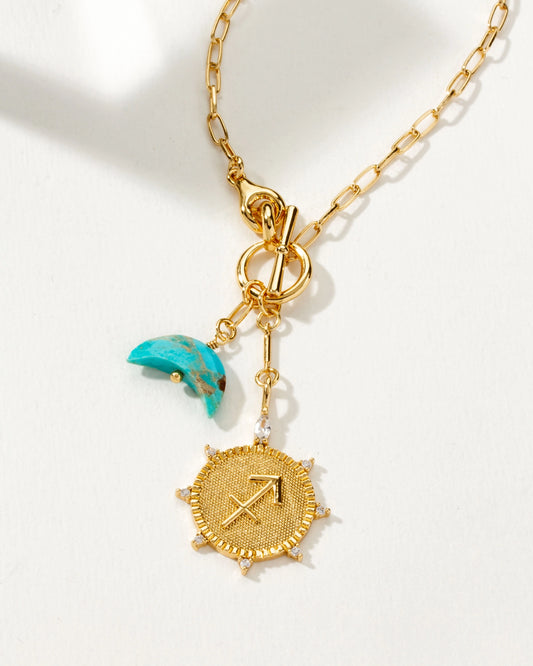 Lunar Front Toggle Necklace - Sagittarius + Turquoise