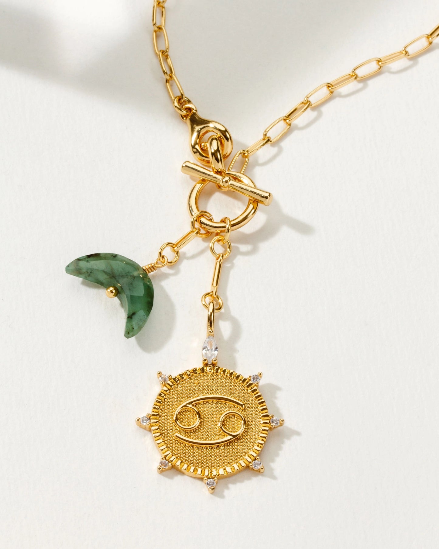 Lunar Front Toggle Necklace - Cancer + Emerald