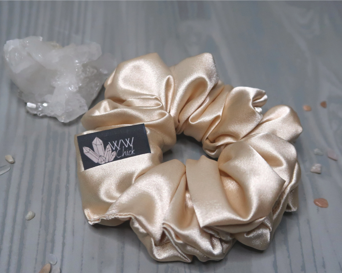 Satin Crystal Infused Hair Scrunchie - Cancer + Moonstone