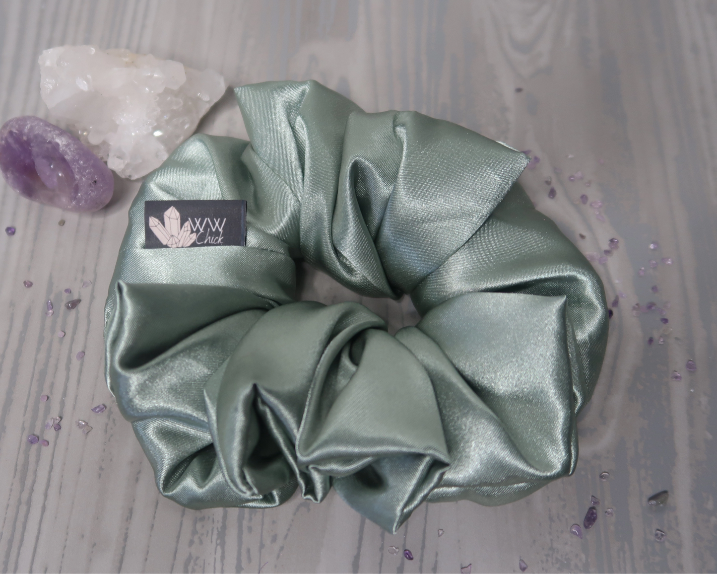 Satin Crystal Infused Hair Scrunchie - Pisces + Amethyst