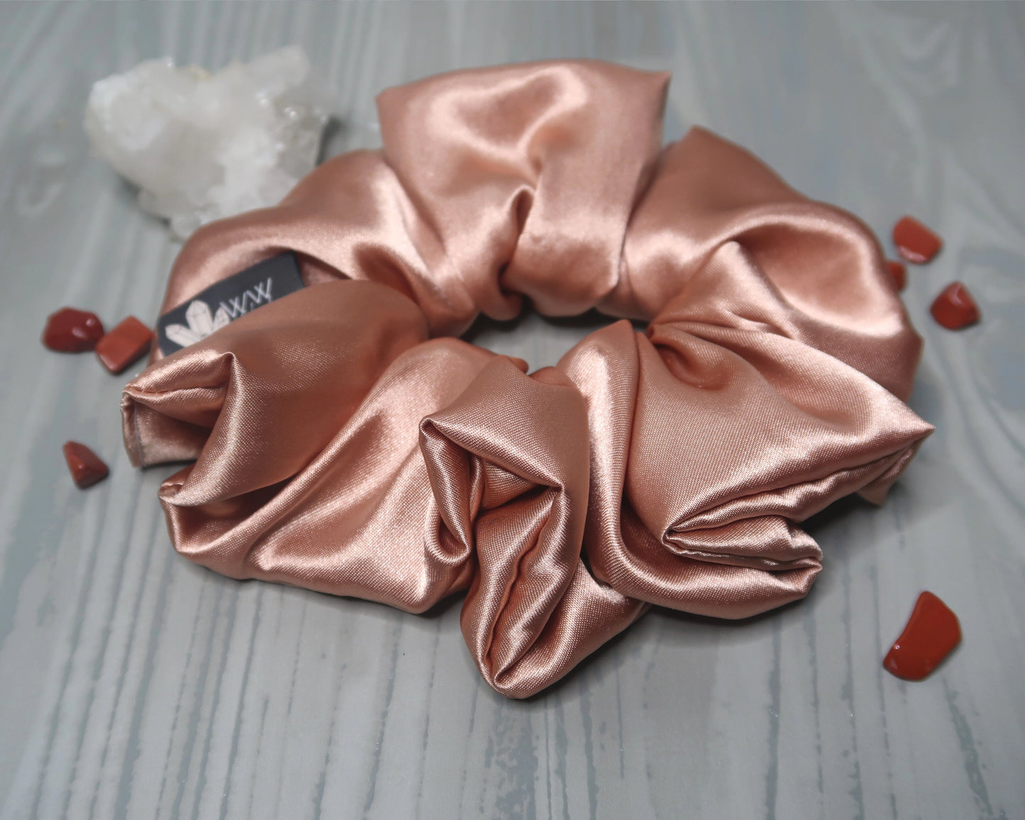 Satin Crystal Infused Hair Scrunchie - Virgo + Red Jasper