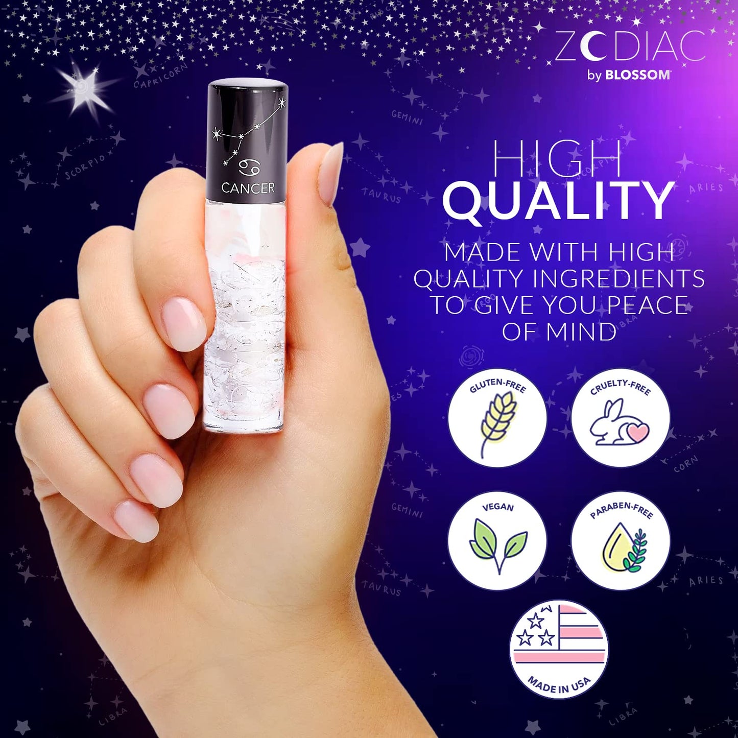 Crystal Infused Zodiac Vanilla-Flavored Roll-On Lip Gloss - Cancer