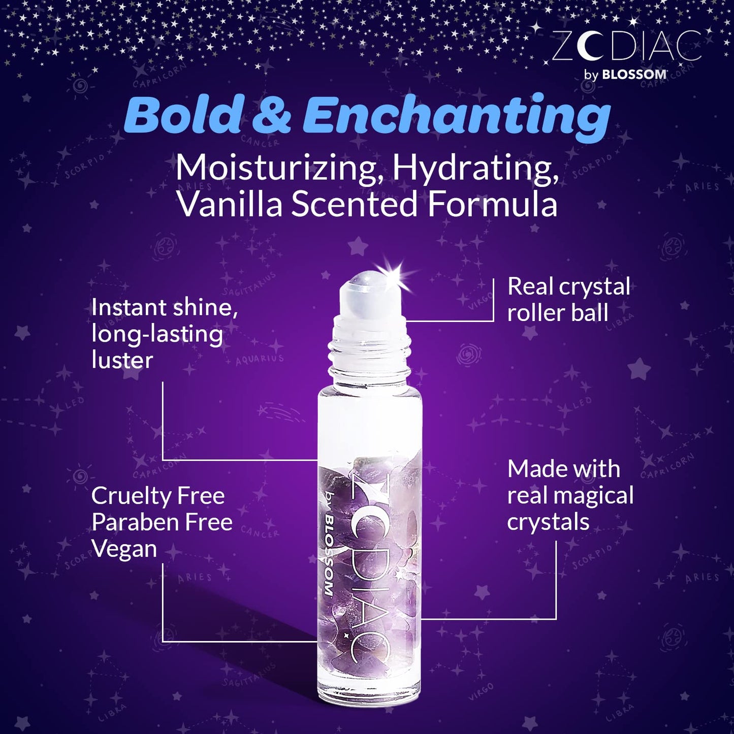 Crystal Infused Zodiac Vanilla-Flavored Roll-On Lip Gloss - Sagittarius