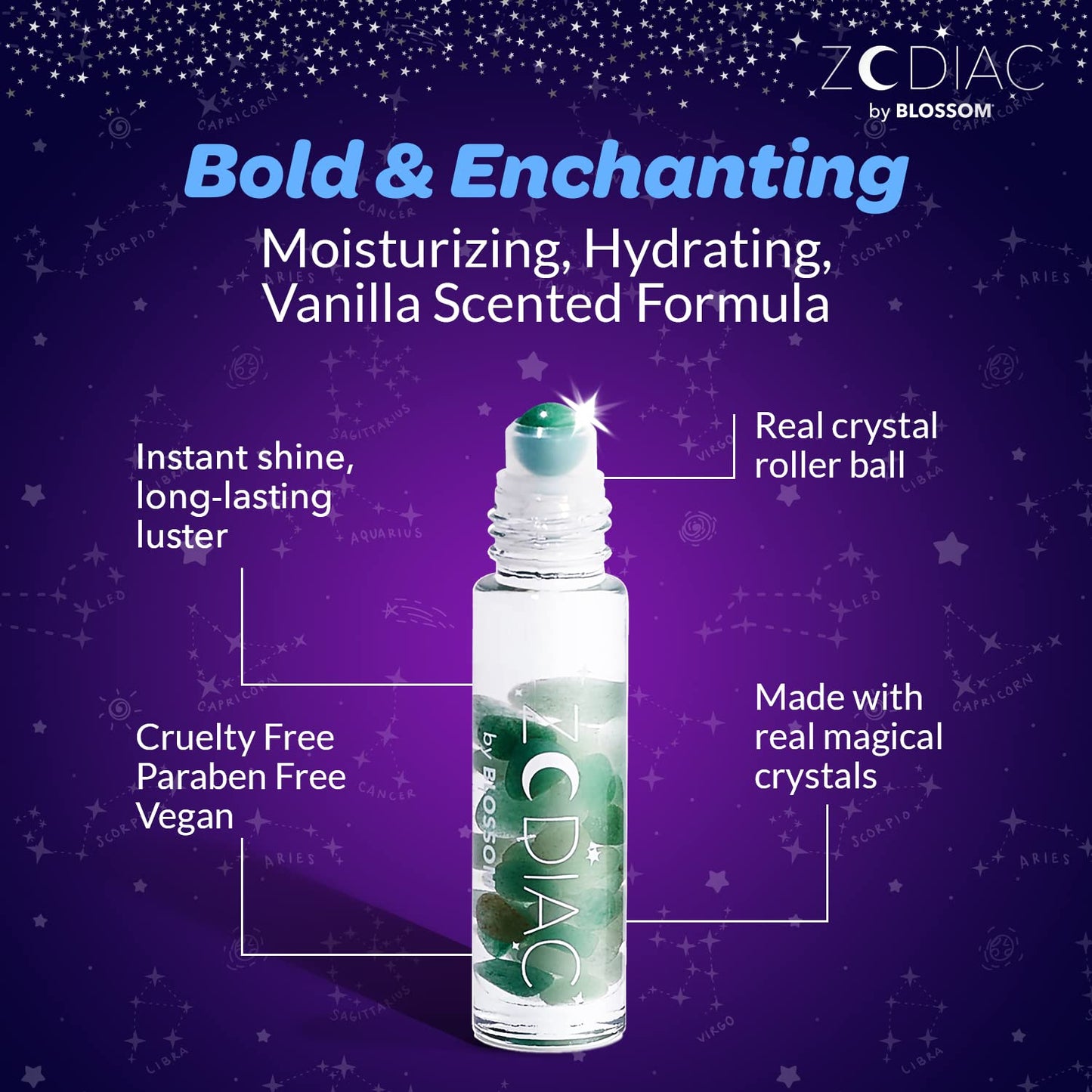 Crystal Infused Zodiac Vanilla-Flavored Roll-On Lip Gloss - Taurus