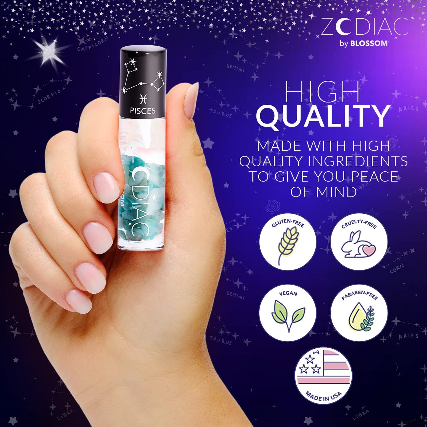 Crystal Infused Zodiac Vanilla-Flavored Roll-On Lip Gloss - Pisces