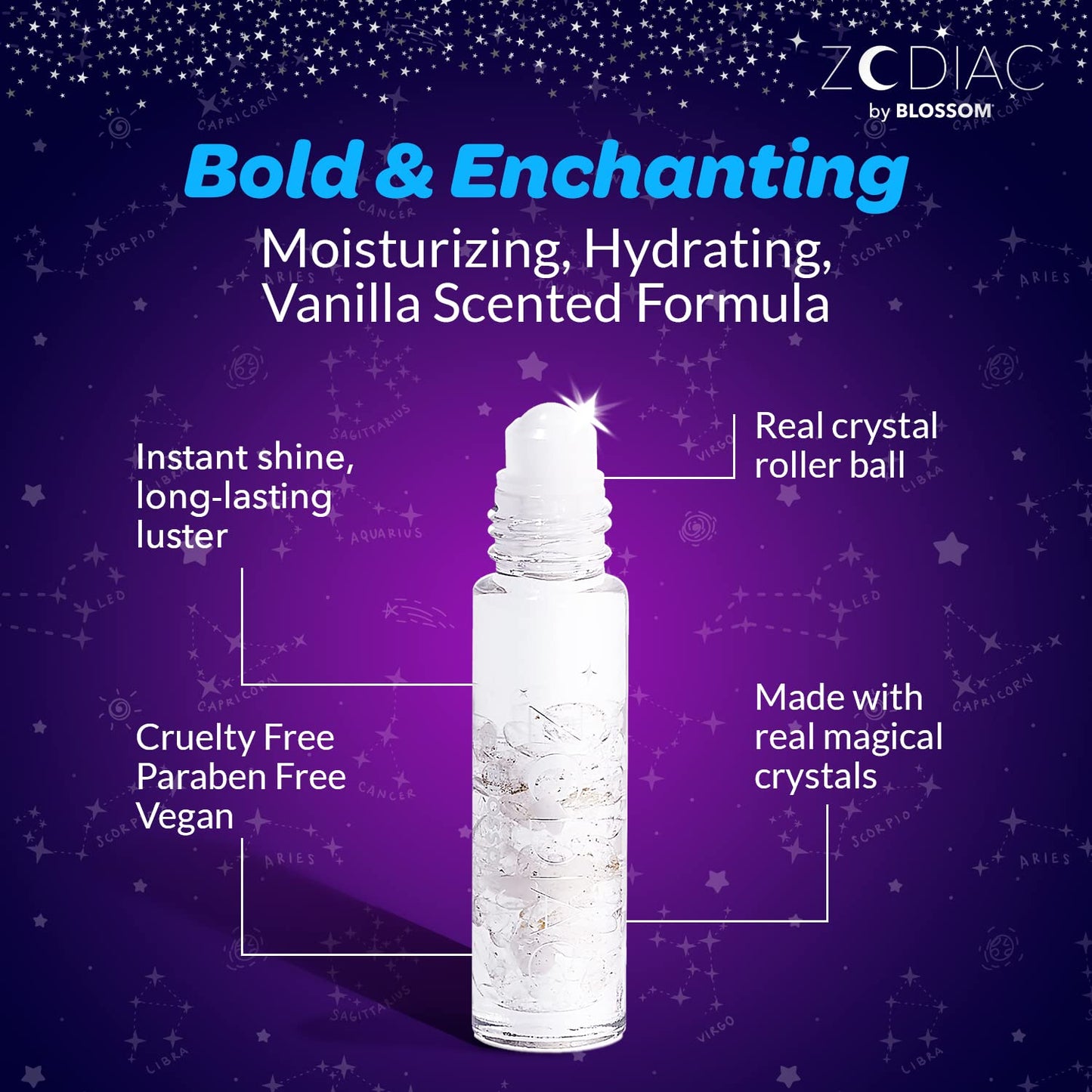 Crystal Infused Zodiac Vanilla-Flavored Roll-On Lip Gloss - Cancer