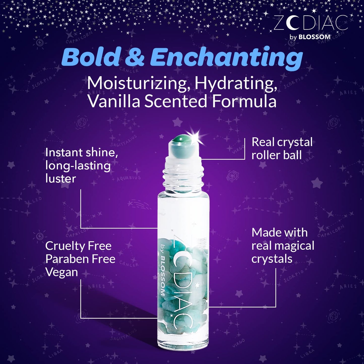Crystal Infused Zodiac Vanilla-Flavored Roll-On Lip Gloss - Pisces