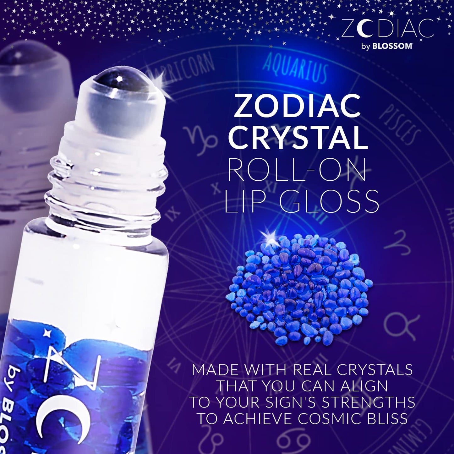 Crystal Infused Zodiac Vanilla-Flavored Roll-On Lip Gloss - Aquarius