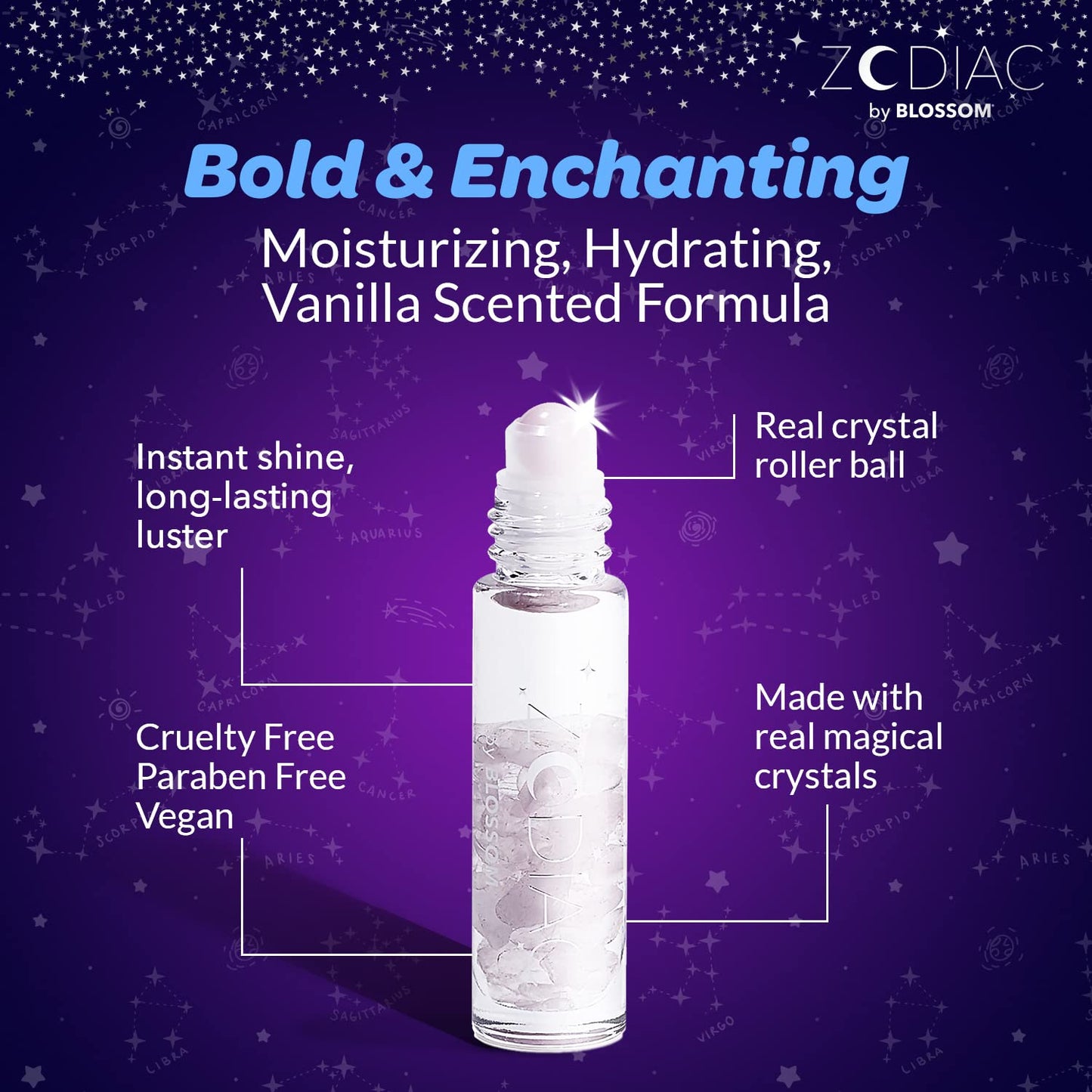 Crystal Infused Zodiac Vanilla-Flavored Roll-On Lip Gloss - Libra