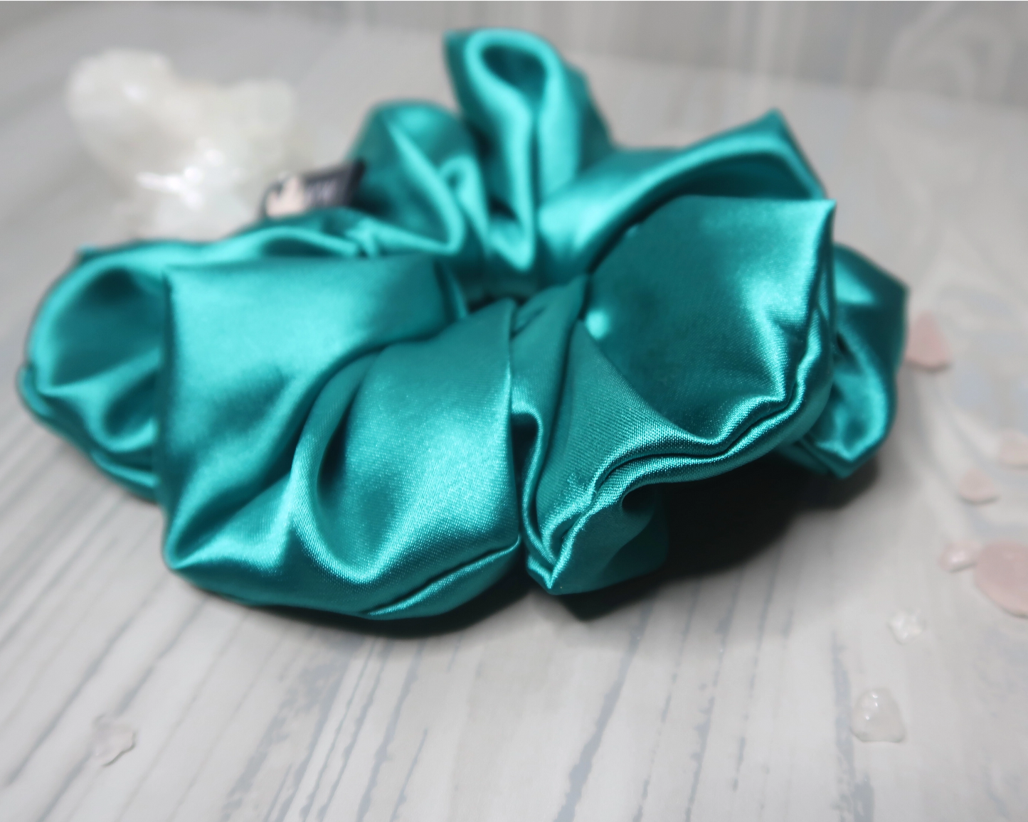 Satin Crystal Infused Hair Scrunchie - Taurus + Rose Quartz