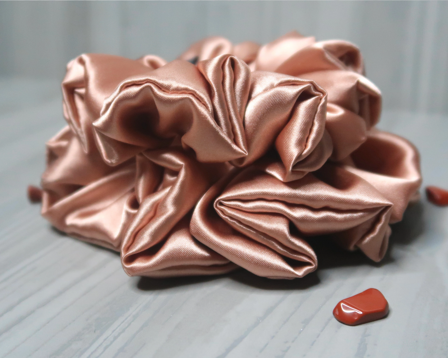 Satin Crystal Infused Hair Scrunchie - Virgo + Red Jasper