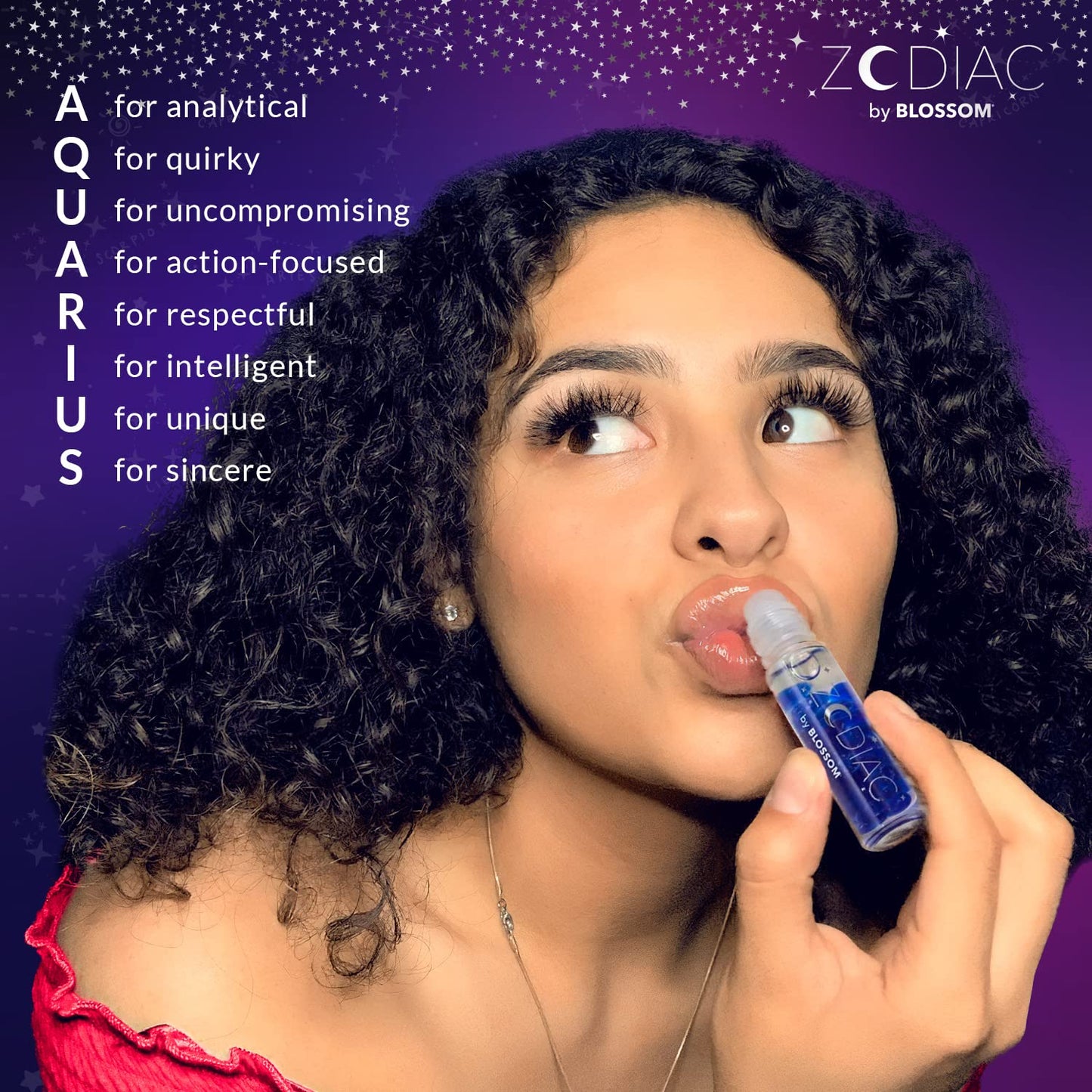 Crystal Infused Zodiac Vanilla-Flavored Roll-On Lip Gloss - Aquarius