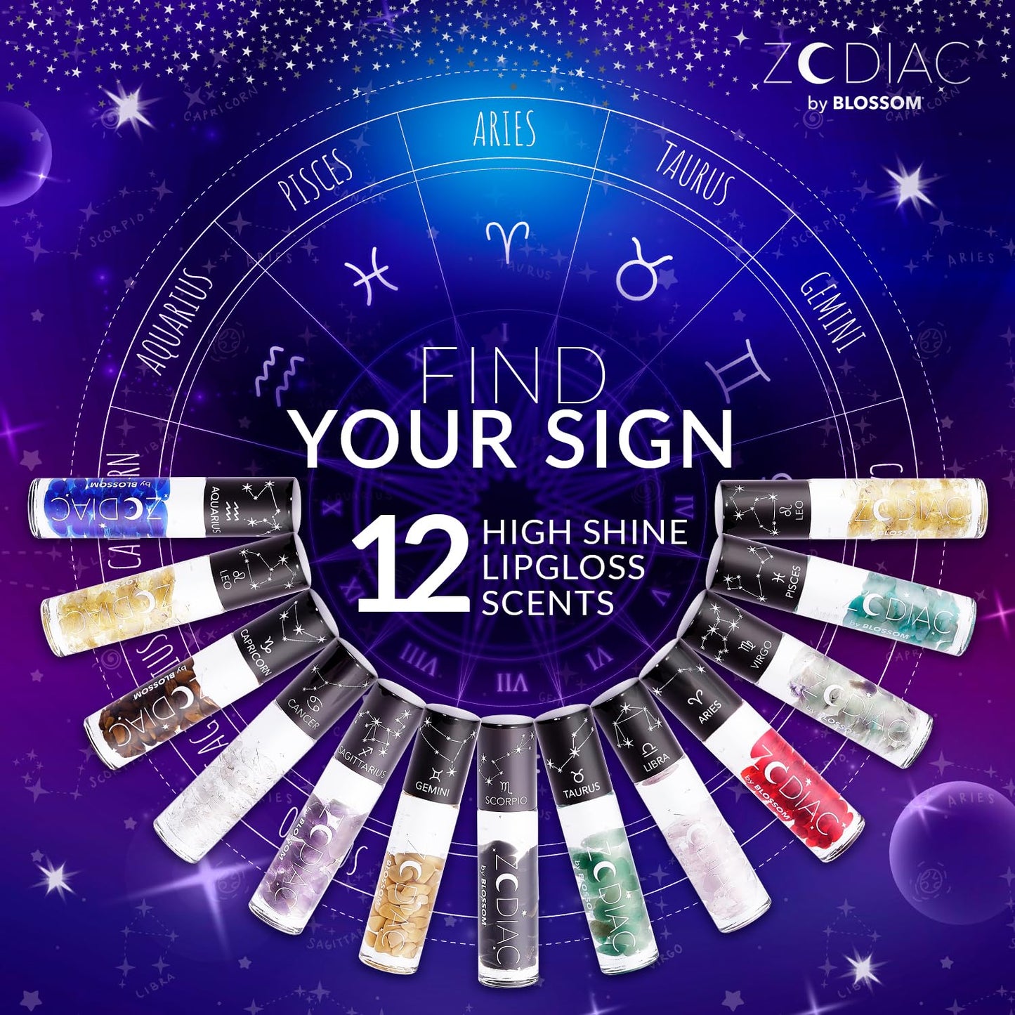 Crystal Infused Zodiac Vanilla-Flavored Roll-On Lip Gloss - Aquarius