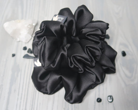 Satin Crystal Infused Hair Scrunchie - Scorpio + Obsidian