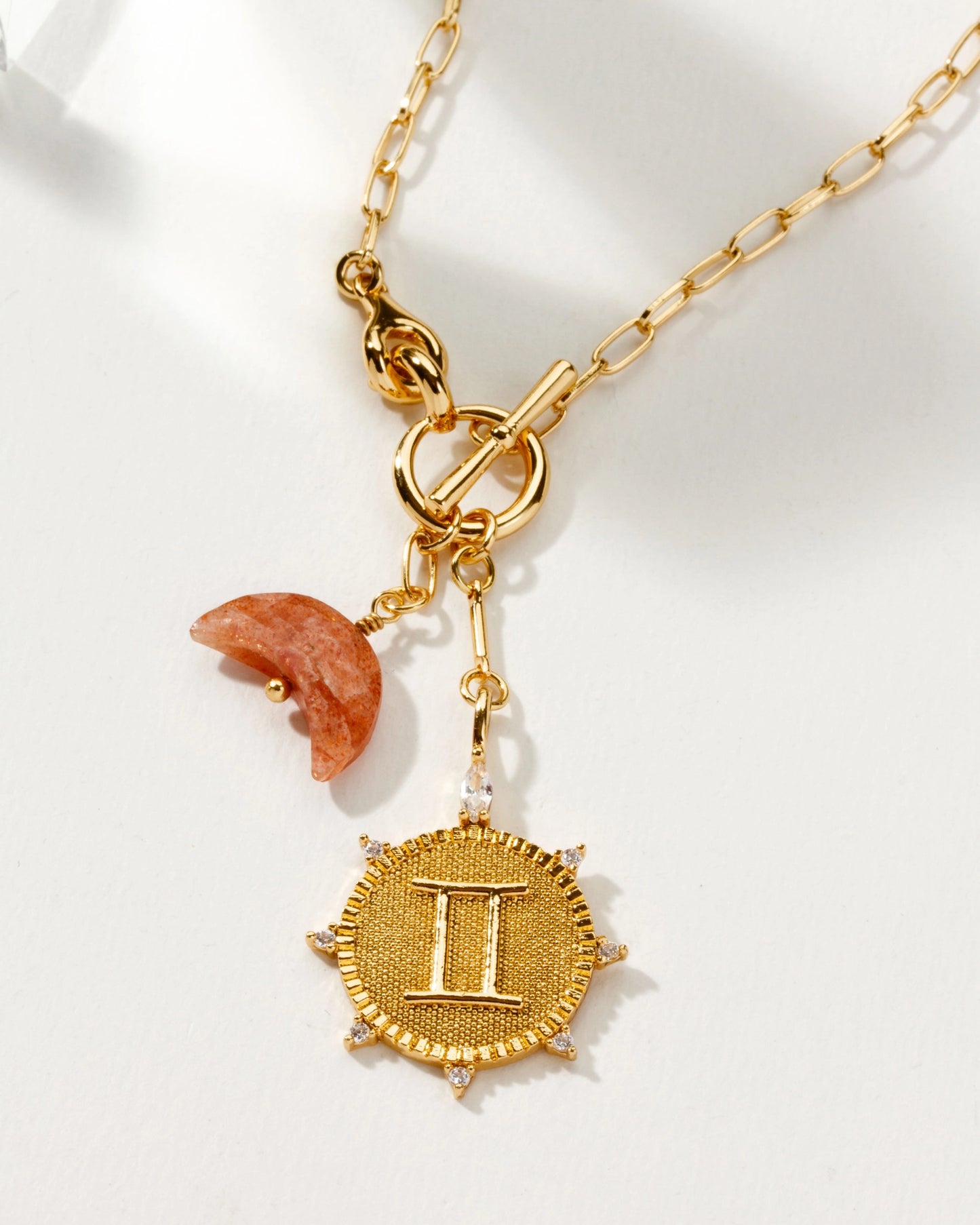 Lunar Front Toggle Necklace - Gemini + Sunstone