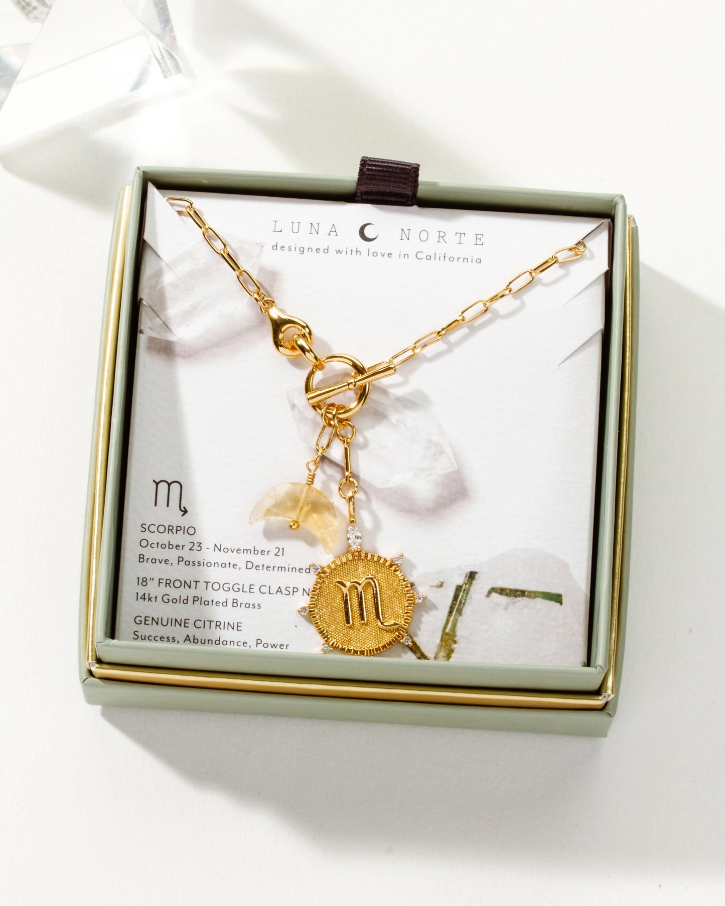 Lunar Front Toggle Necklace - Scorpio + Citrine