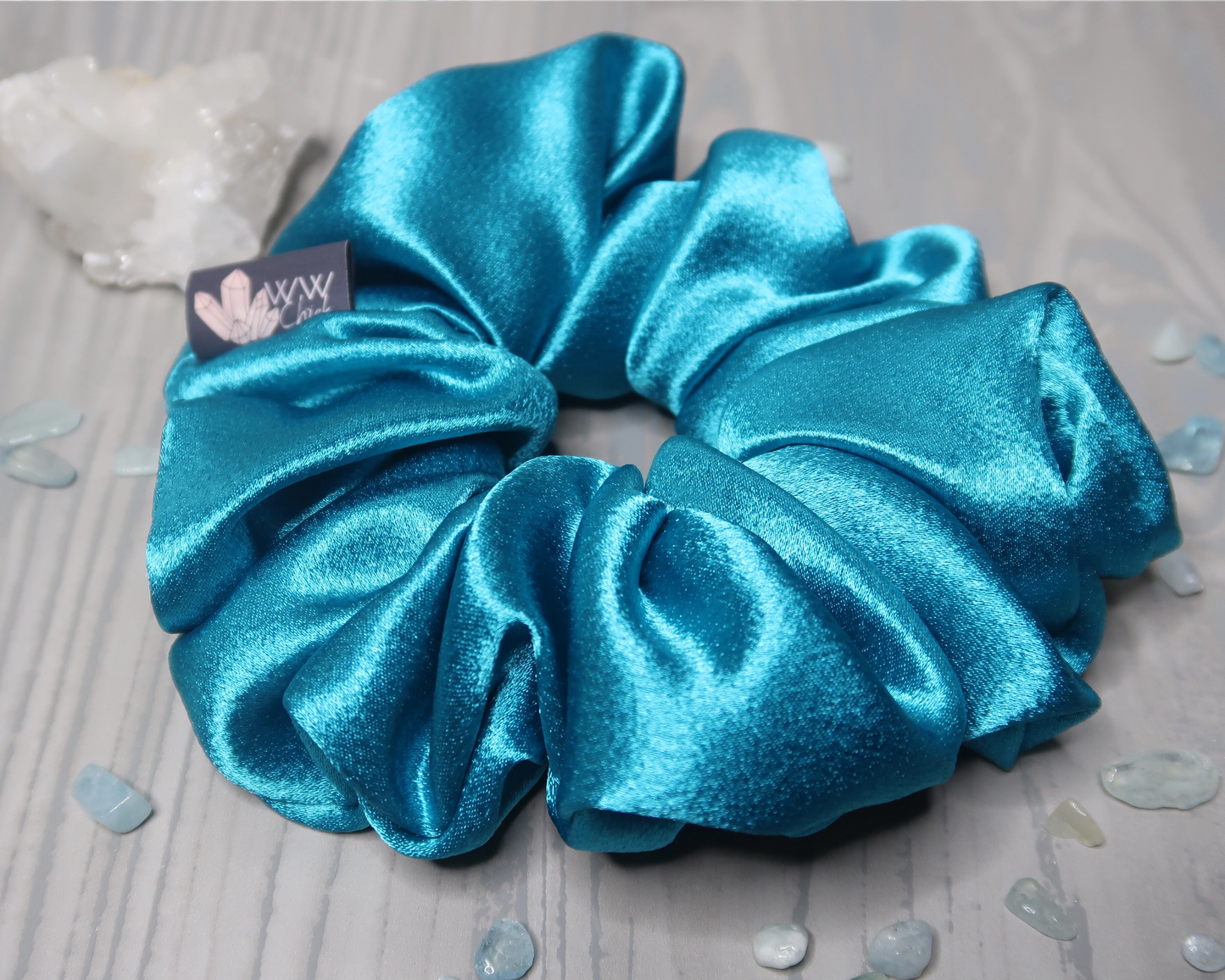 Satin Crystal Infused Hair Scrunchie - Aquarius + Aquamarine
