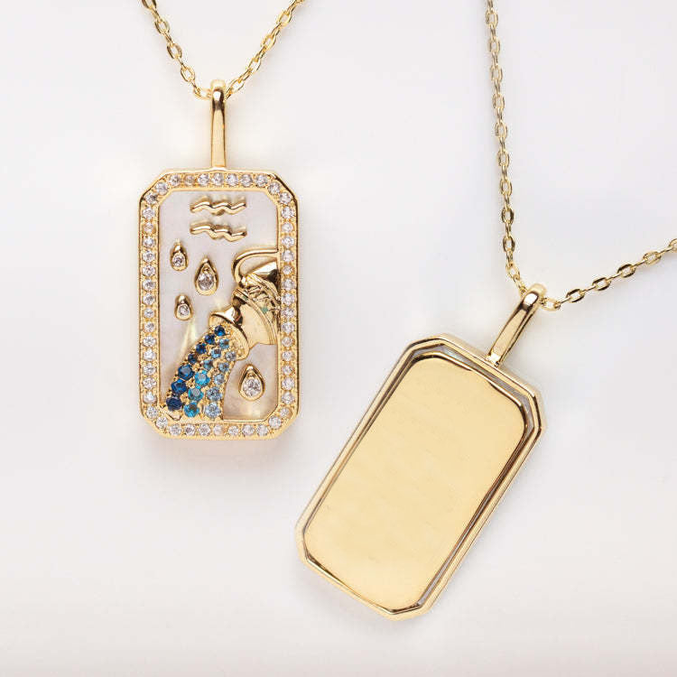 18K Gold Plated Crystal Necklace - Aquarius