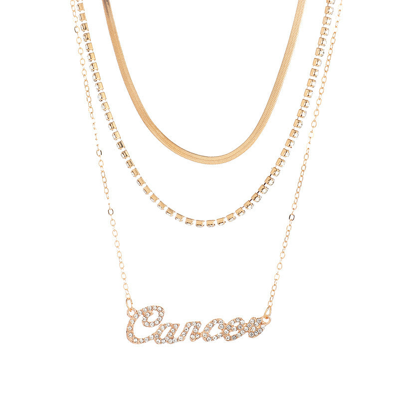 Layered Diamond Snake Chain Necklace - Cancer