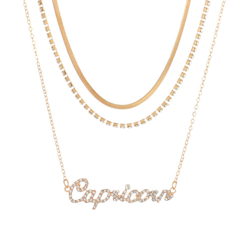 Layered Diamond Snake Chain Necklace - Capricorn
