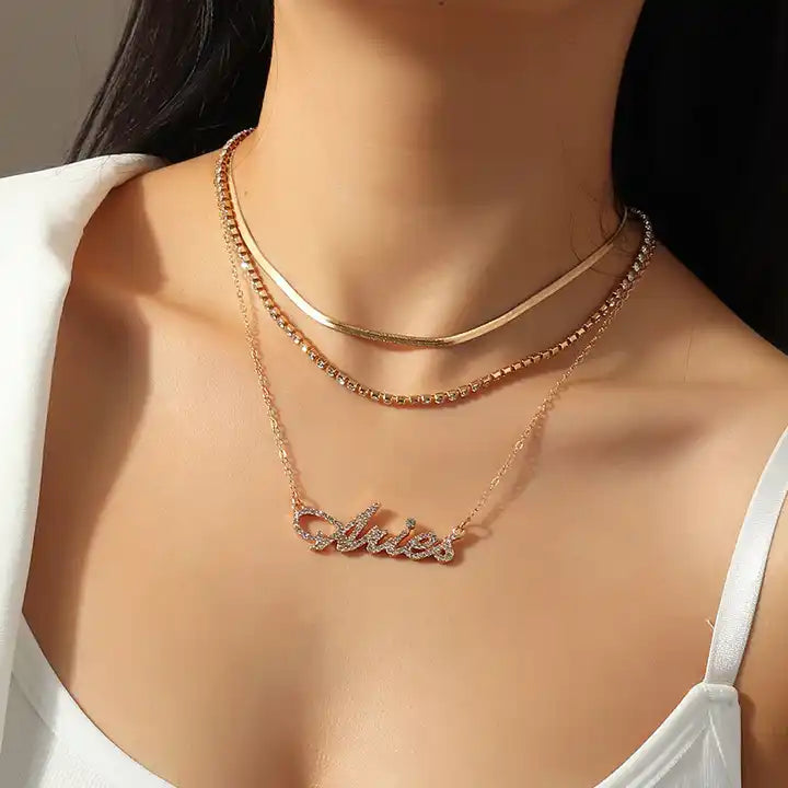 Layered Diamond Snake Chain Necklace - Libra