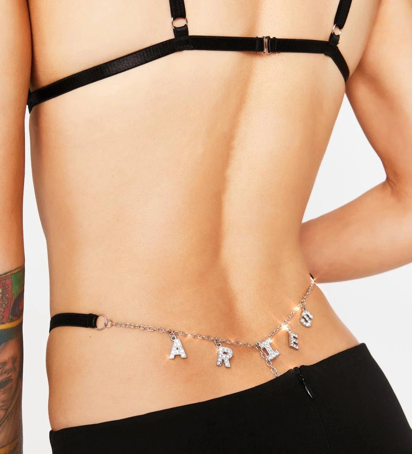 Rhinestone Waist Charm Thong Panties - Aries