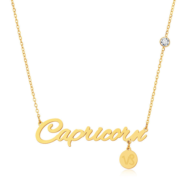 Script Necklace with Charm and Diamond - Capricorn