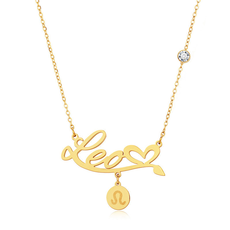 Script Necklace with Charm and Diamond - Leo