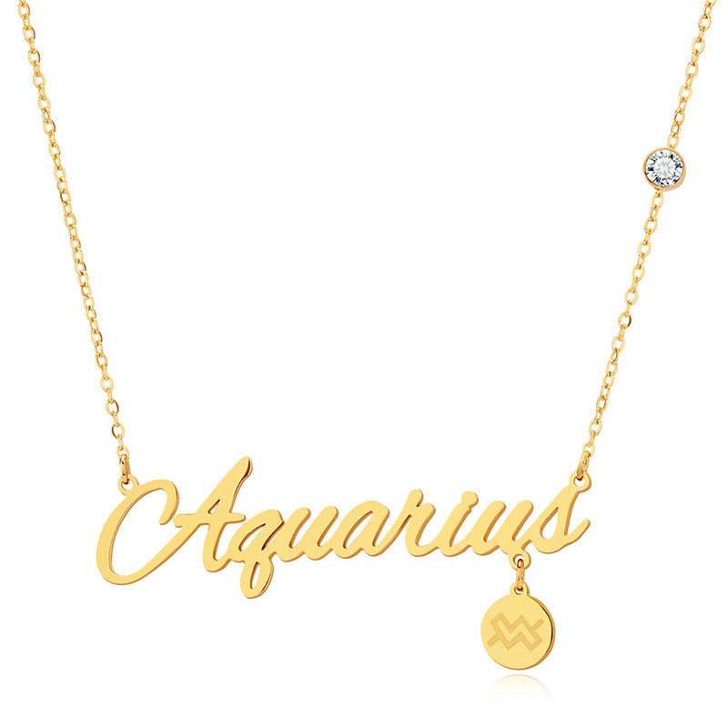 Script Necklace with Charm and Diamond - Aquarius