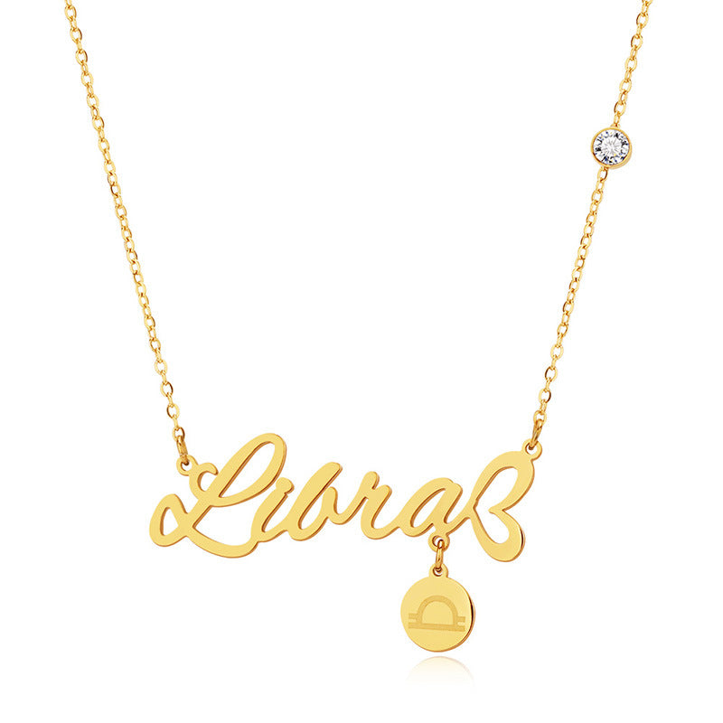 Script Necklace with Charm and Diamond - Libra