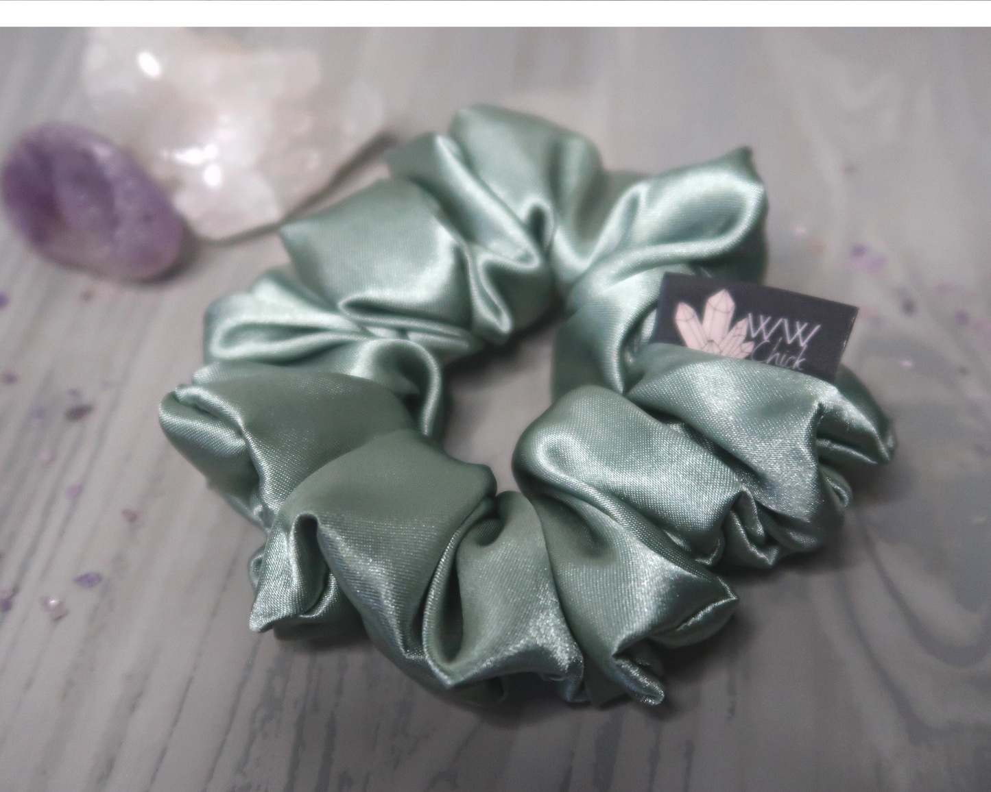 Satin Crystal Infused Hair Scrunchie - Pisces + Amethyst