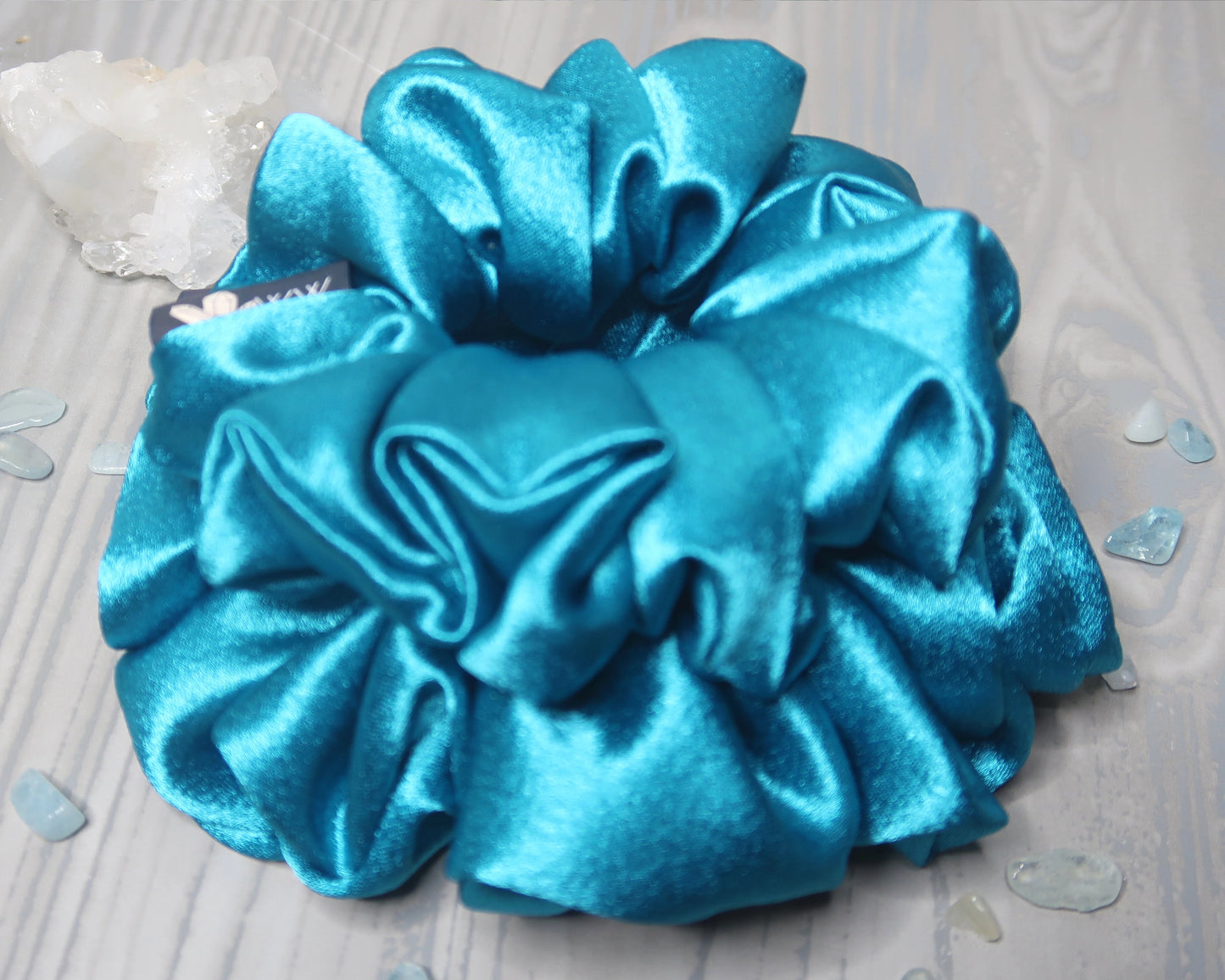 Satin Crystal Infused Hair Scrunchie - Aquarius + Aquamarine