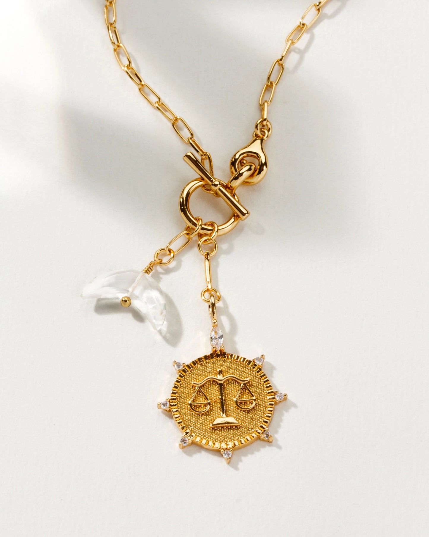 Lunar Front Toggle Necklace - Libra + Clear Quartz