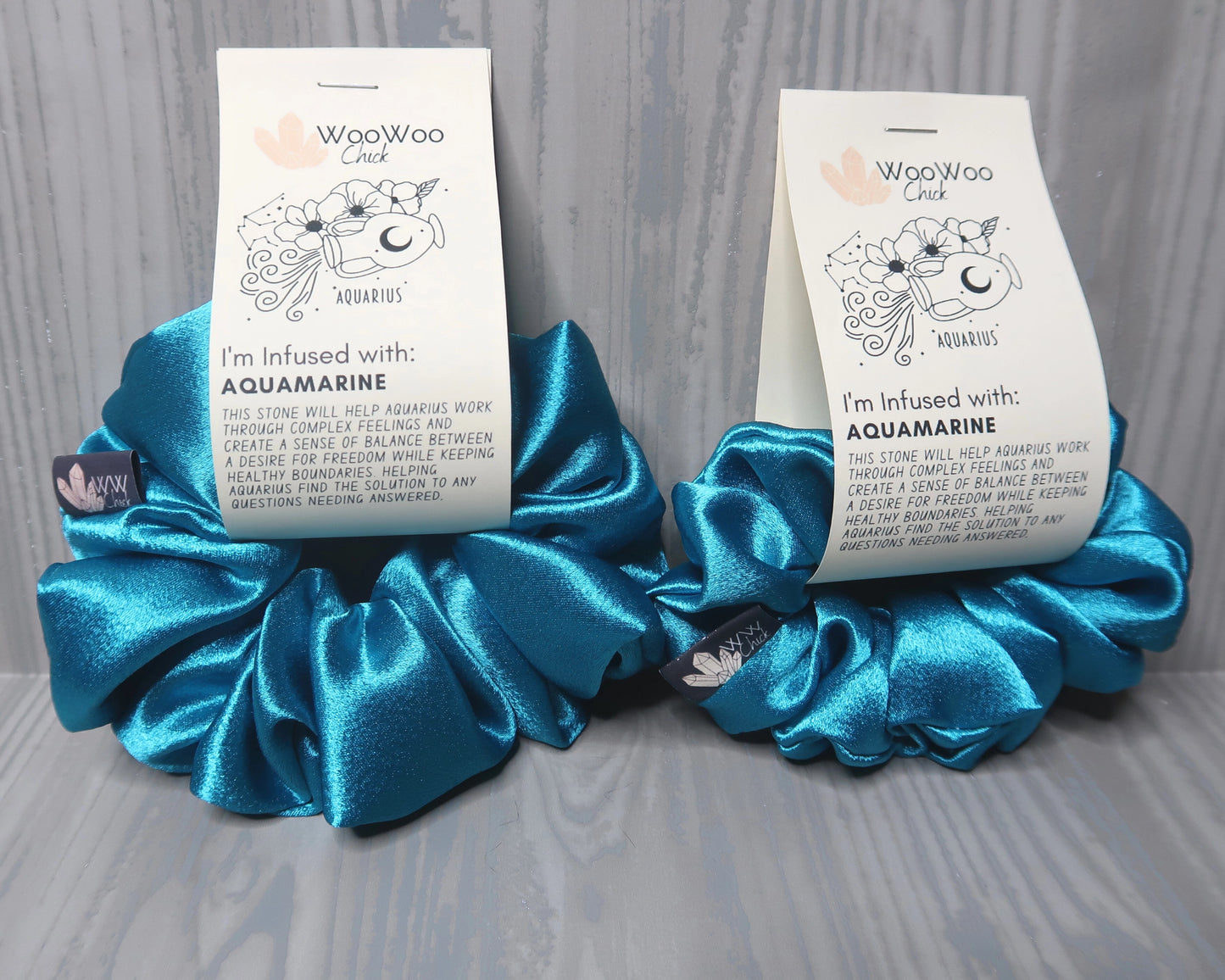 Satin Crystal Infused Hair Scrunchie - Aquarius + Aquamarine