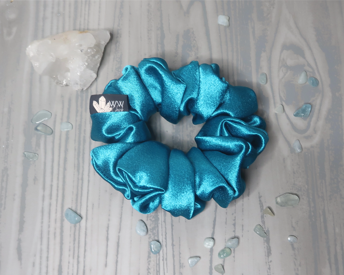Satin Crystal Infused Hair Scrunchie - Aquarius + Aquamarine