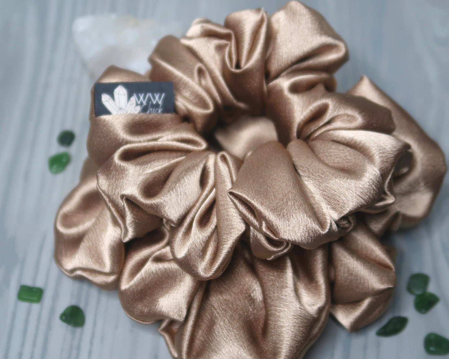 Satin Crystal Infused Hair Scrunchie - Capricorn + Jade