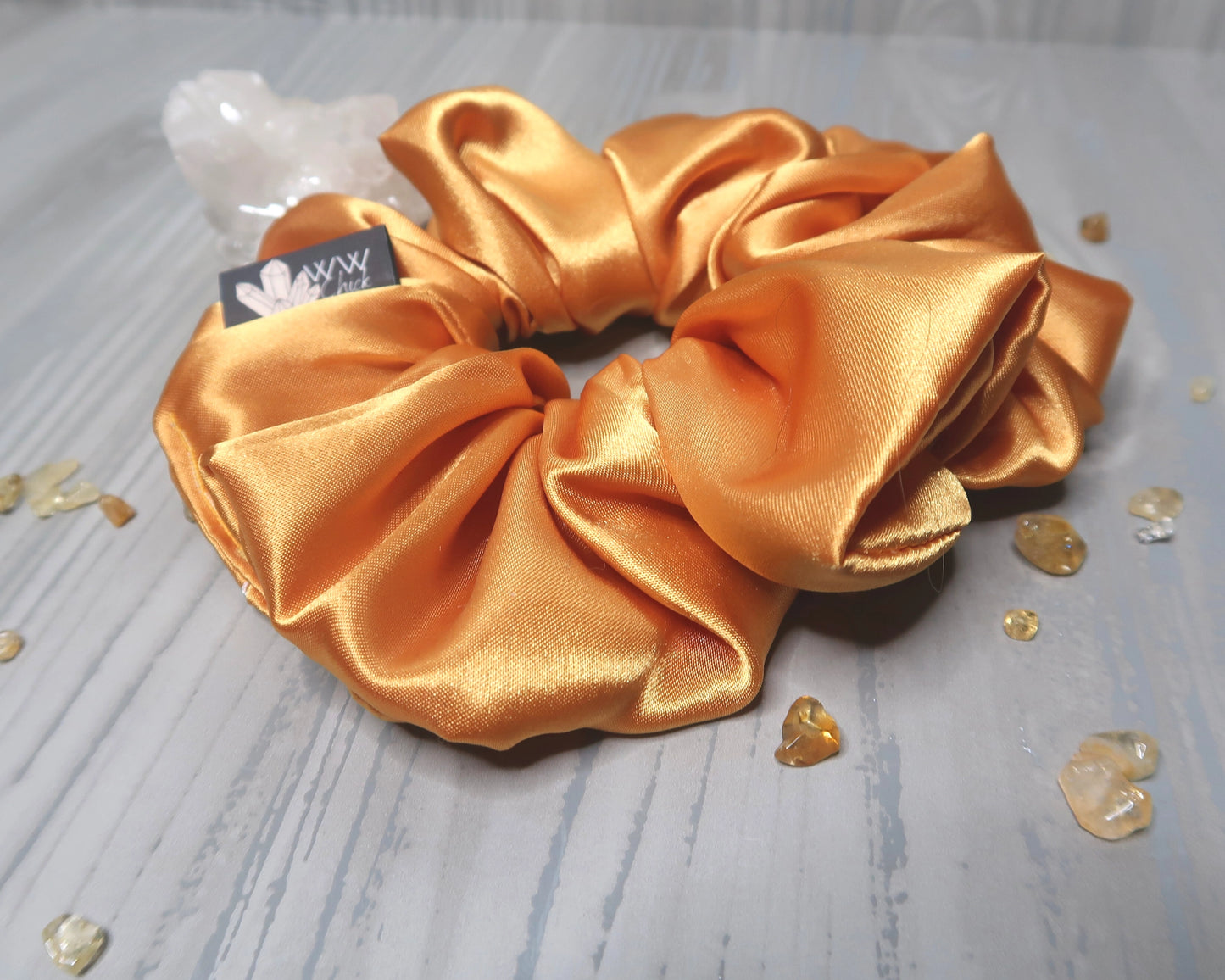 Satin Crystal Infused Hair Scrunchie - Gemini + Citrine