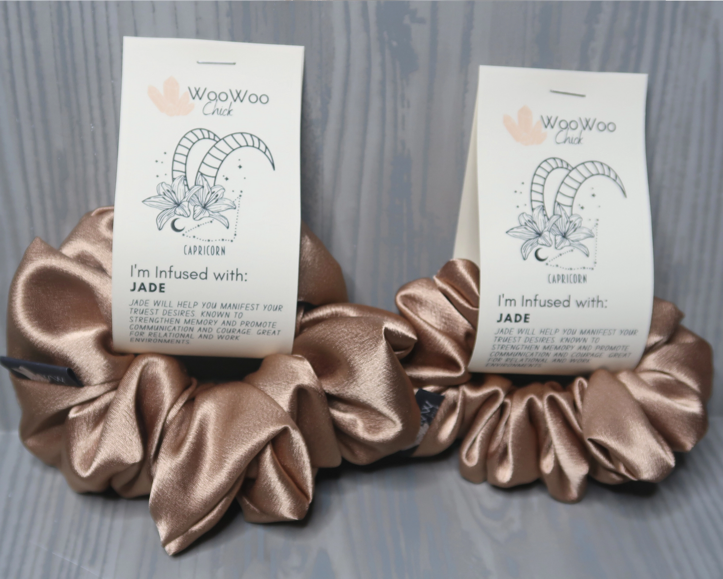 Satin Crystal Infused Hair Scrunchie - Capricorn + Jade