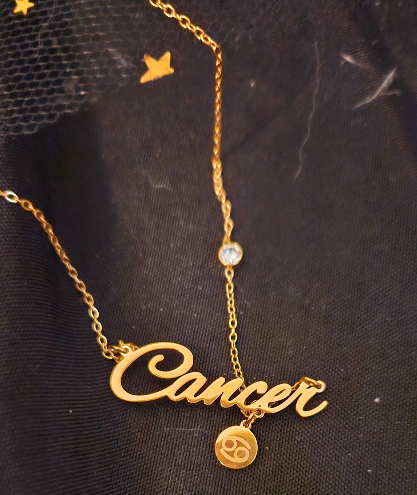 Script Necklace with Charm and Diamond - Cancer