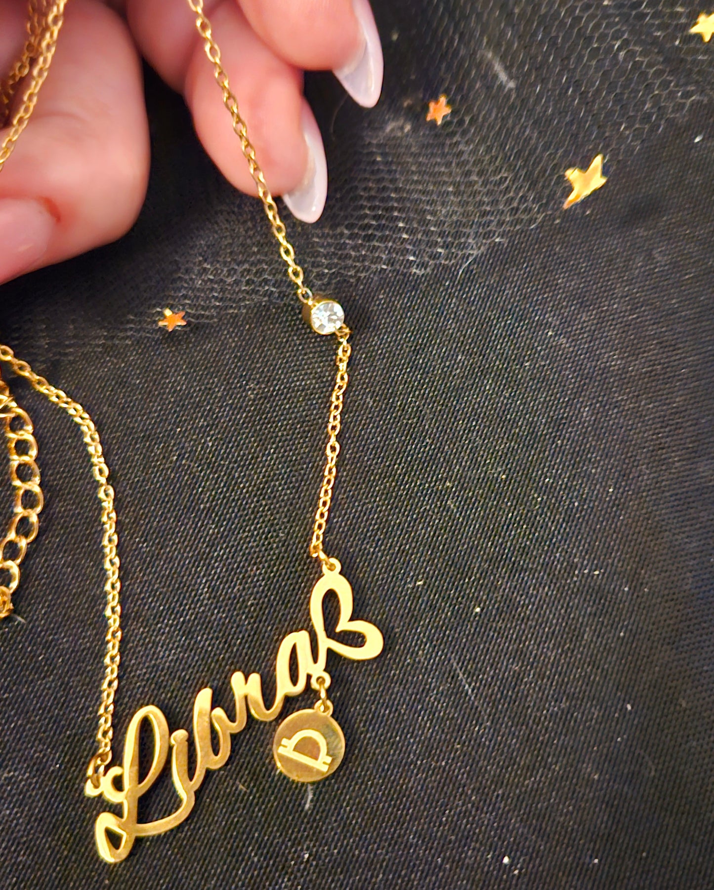 Script Necklace with Charm and Diamond - Libra