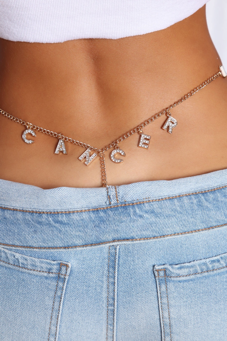 Rhinestone Waist Charm Thong Panties - Cancer