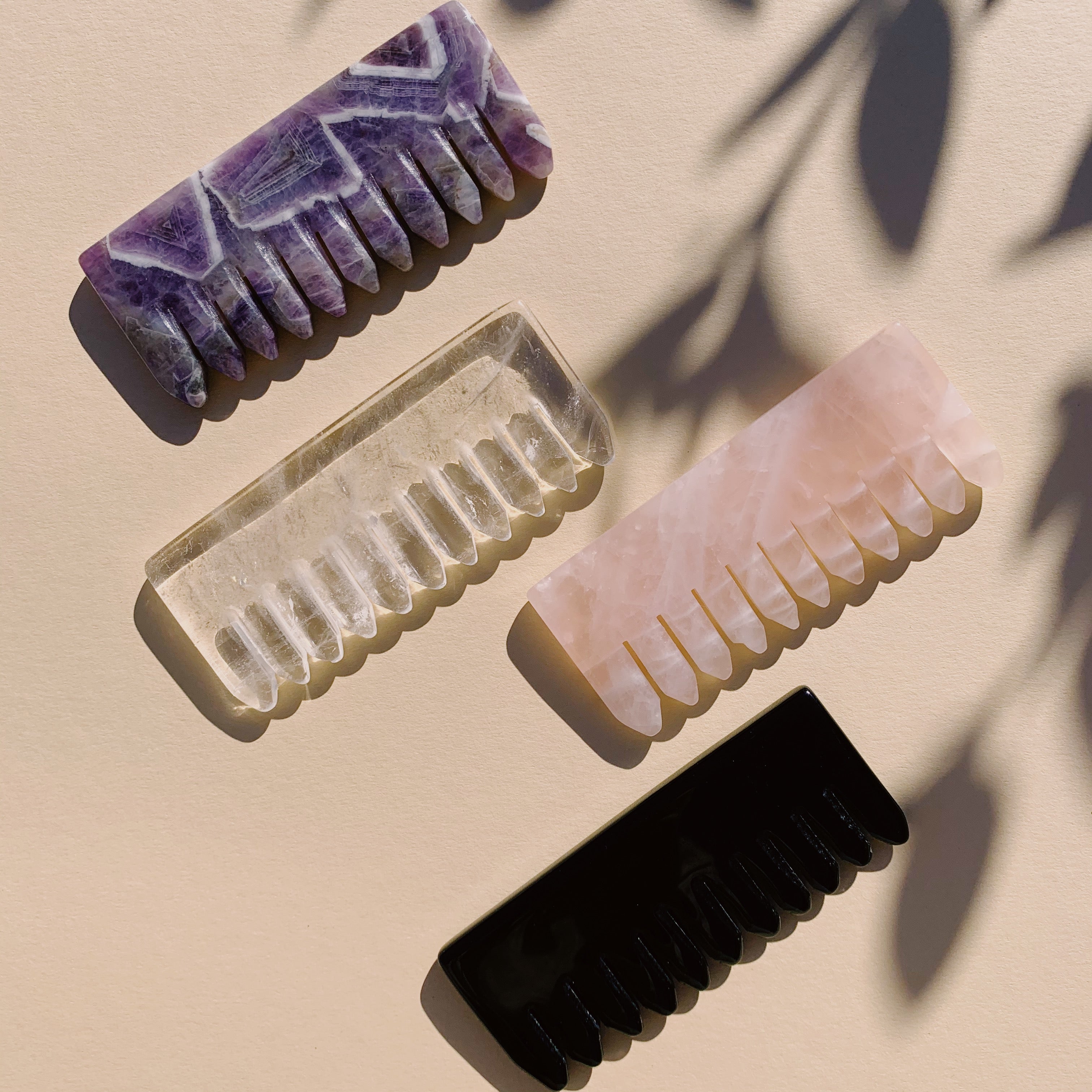 Crystal Comb/Scalp Massager Amethyst, Clear Quartz, Rose Quartz